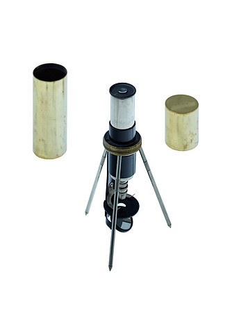 Spindle & Hoyer pocket microscope.  Disassembles and fits in the brass tube.  Early 20th century.